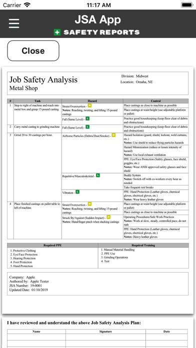 Safety JSA App Screenshot