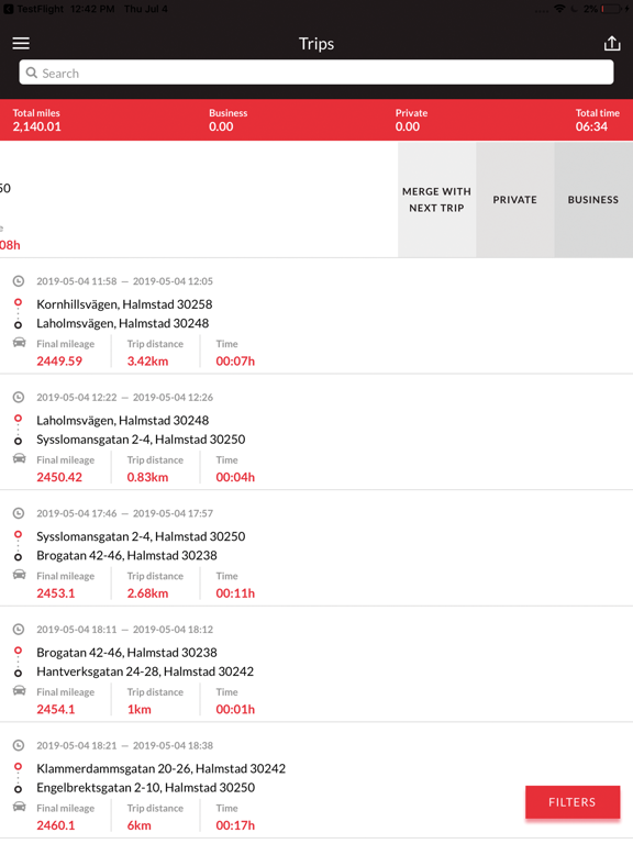 MiniFinder TripLog iPad screenshot