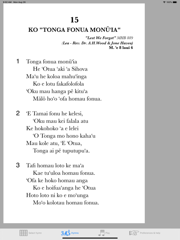 Tongan hymns FWC iPad screenshot 6 - Music app