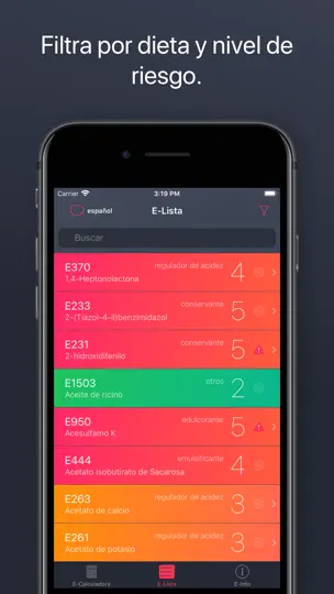 Captura de pantalla de Aditivos Alimentarios en iPhone 4