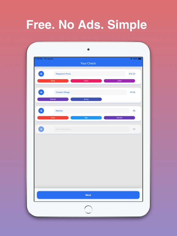 Split Bill Quick iPad screenshot 1 - Finance app