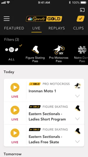 Captura de pantalla de NBC Sports Gold en iPhone 2