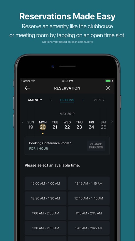 RentCafe Resident App Store screenshot 3, headline “Reservations Made Easy”. Leads with an outcome.