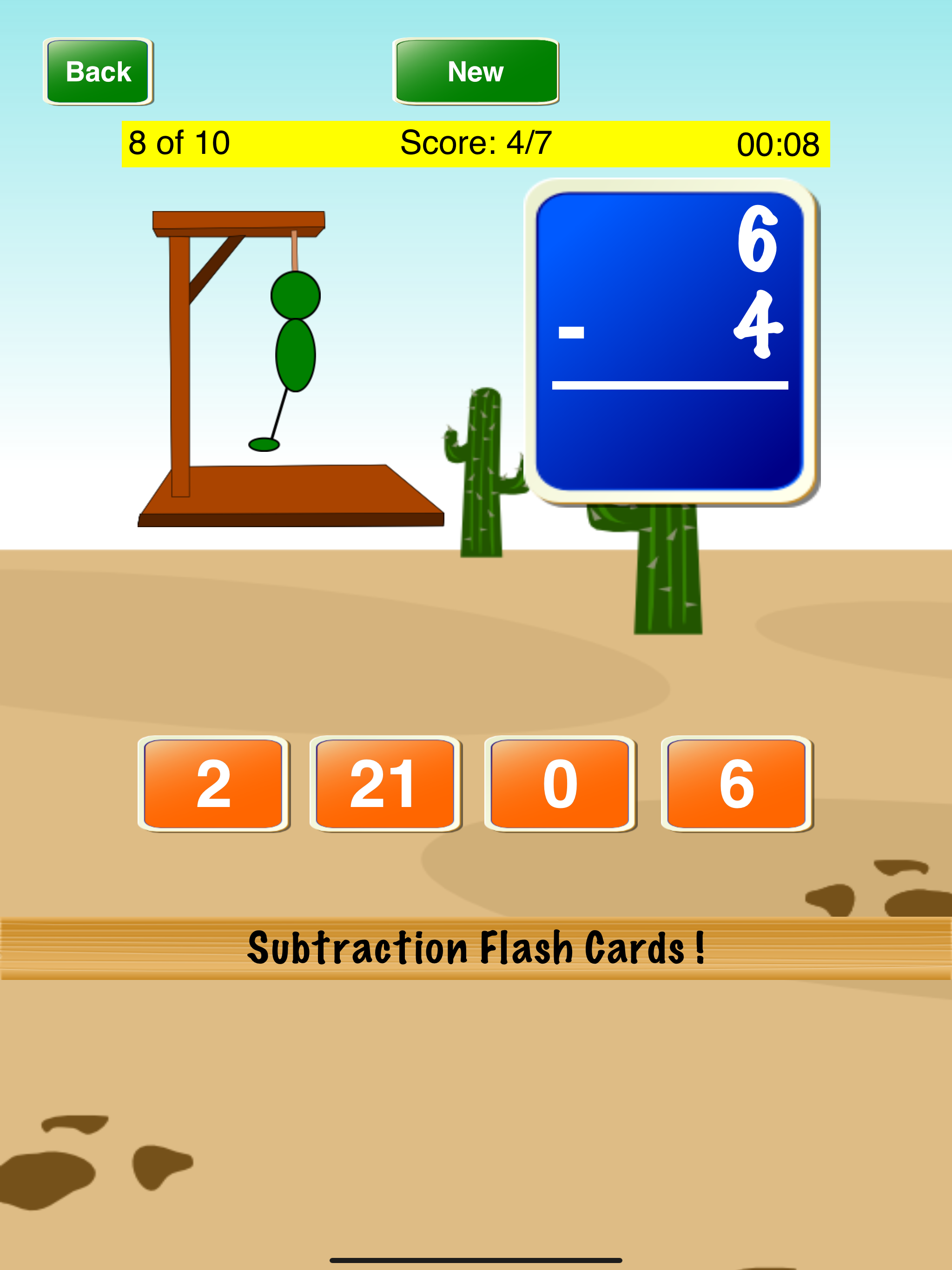Subtraction Flash Cards !