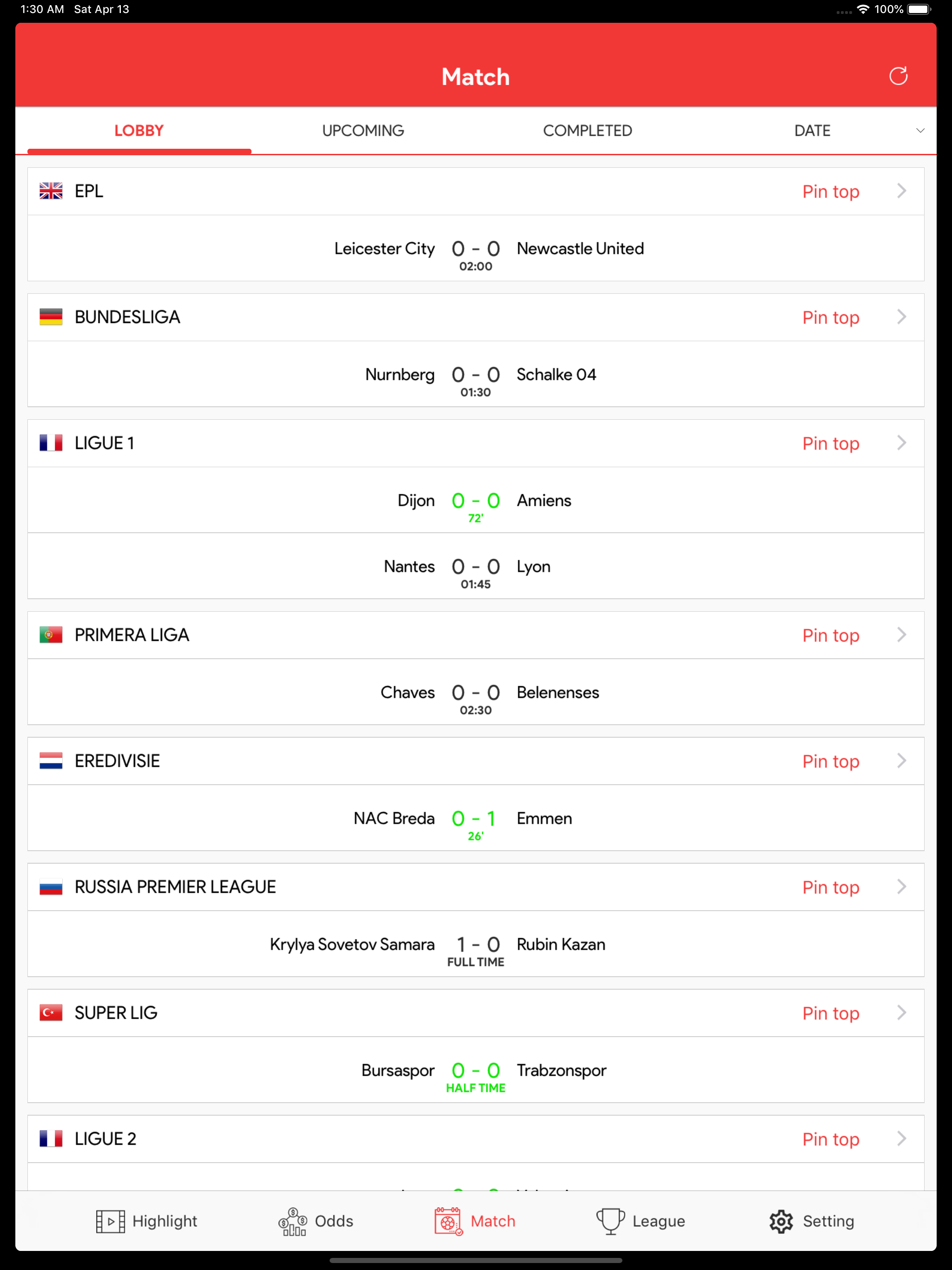 FOOTBALL:  MATCH OF THE DAY