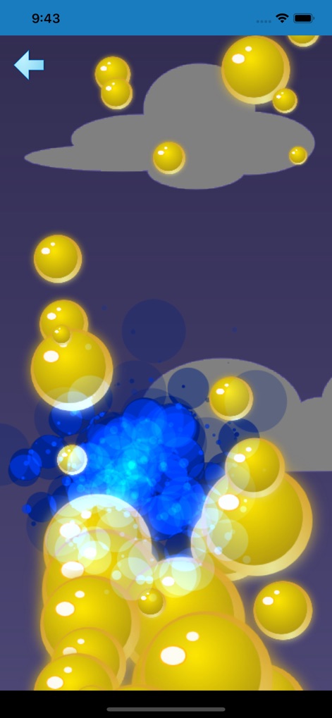 Popping Bubbles Game - L'app mostra la modalità speciale con le sue bolle dorate brillanti e un dinamico effetto di esplosione blu al centro, segnalando un momento di gioco ad alto punteggio.