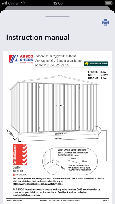 Absco Sheds Assembly App Screenshot