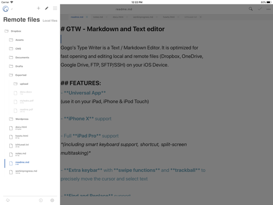 GTW - Markdown & Text Editor iPad app afbeelding 3