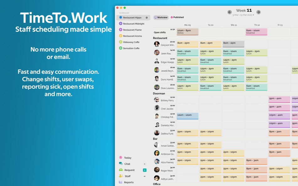 TimeTo Work - Staff schedule - 1.6.7 - (macOS)