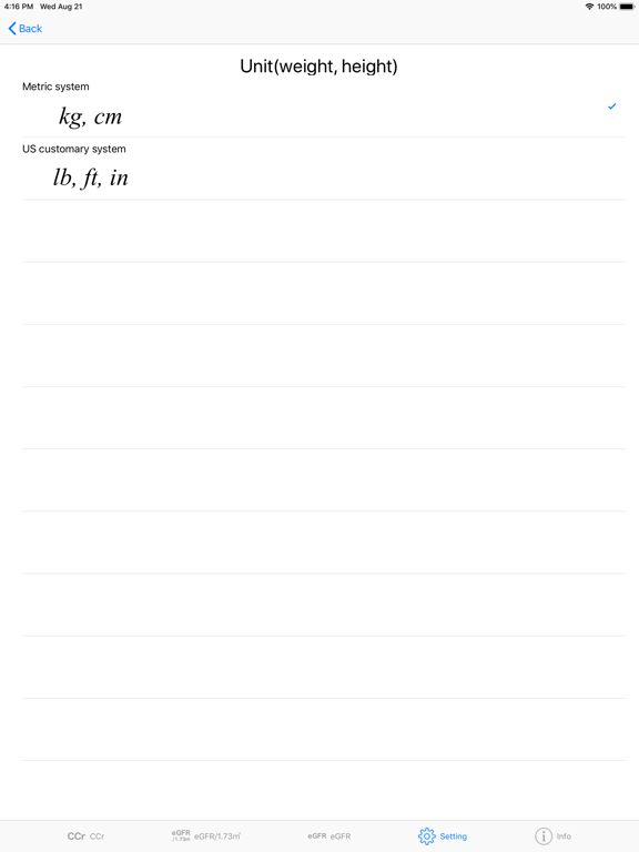 CreatinineClearanceCalculator iPad screenshot