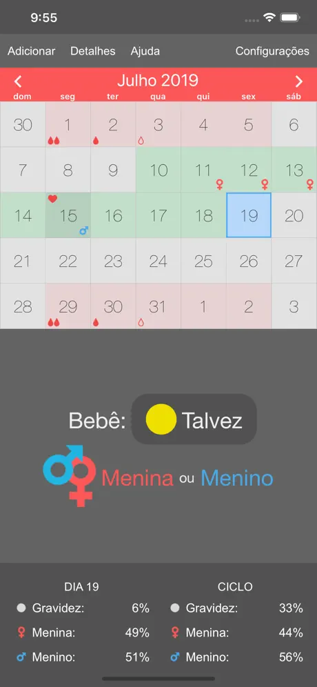 Calendário menstrual.