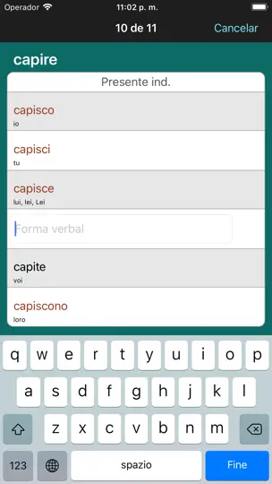 Captura de pantalla de Italiano: Verbos Little en iPhone 6
