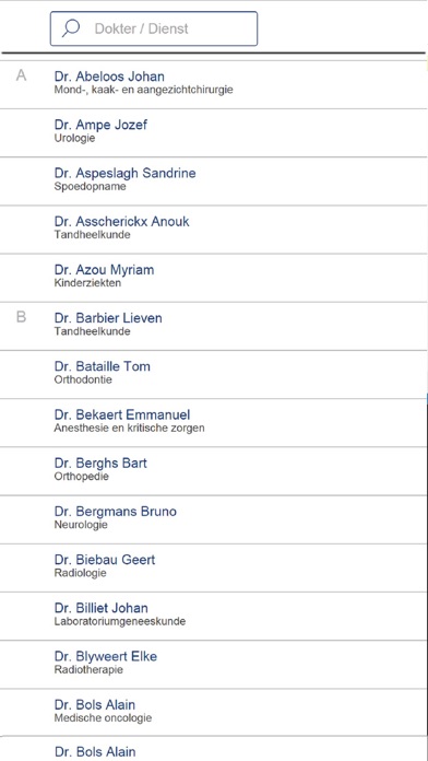 Artsenlijst AZ Sint-Jan Screenshot