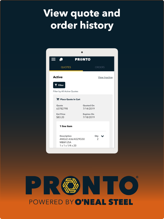 O’Neal Steel PRONTO® iPad screenshot 2 - Business app