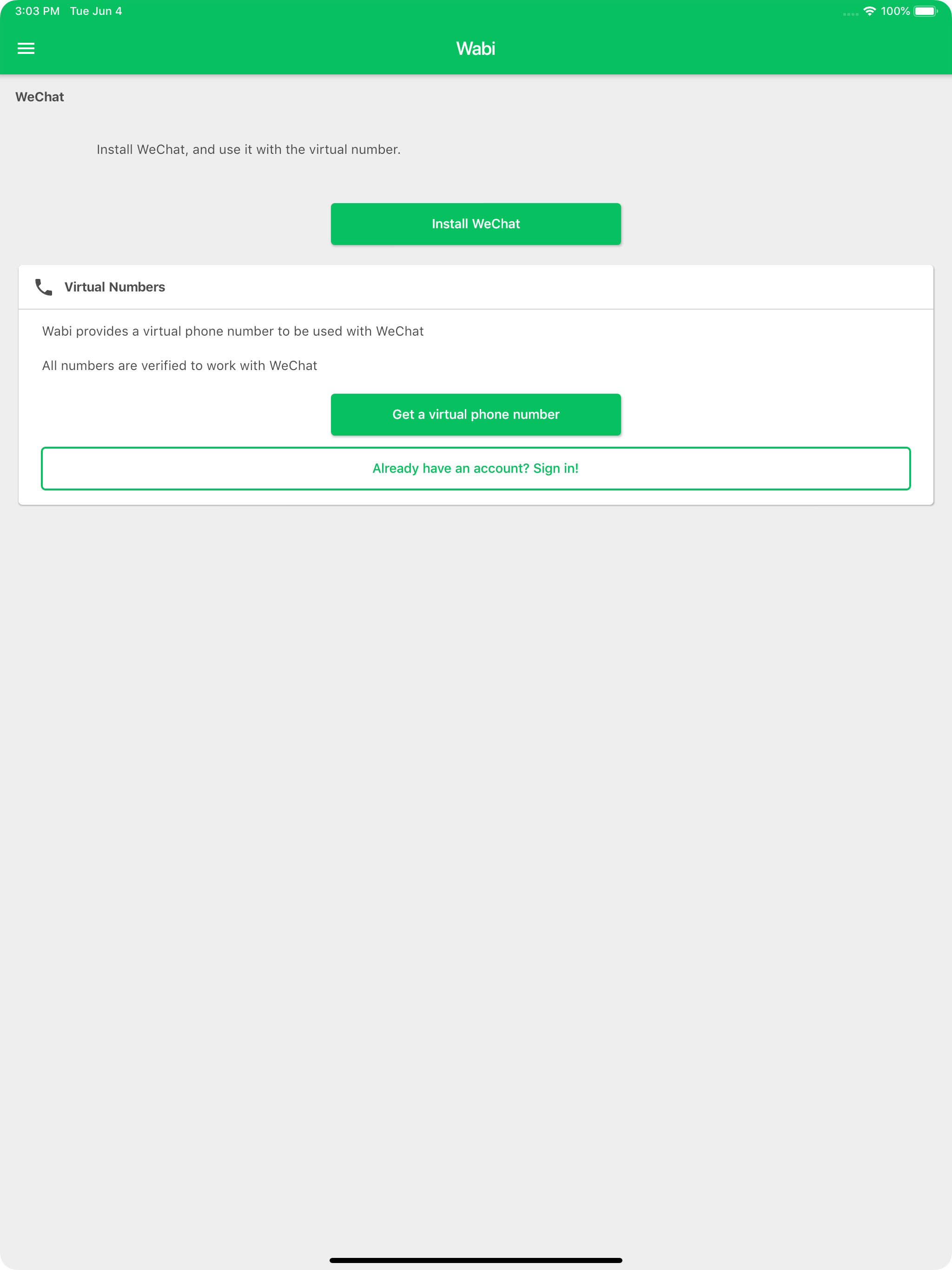 Wabi - Number for WeChat