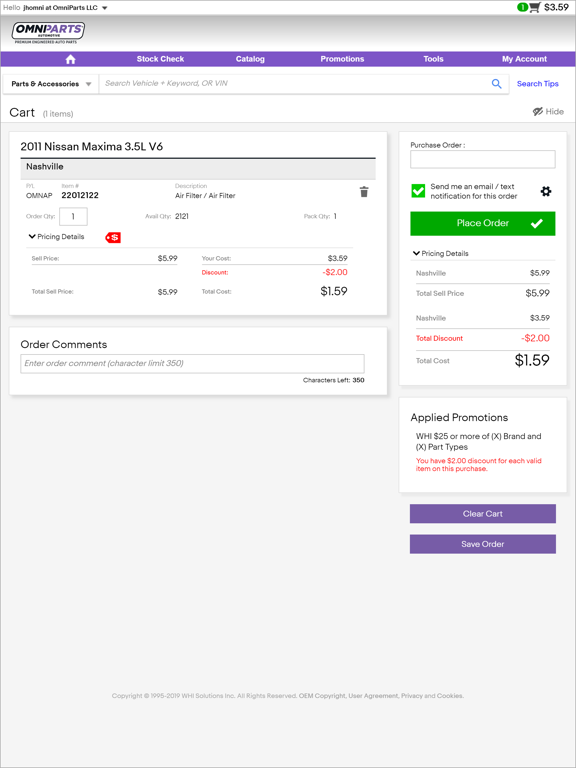 Omniparts Automotive iPad screenshot 4 - Shopping app