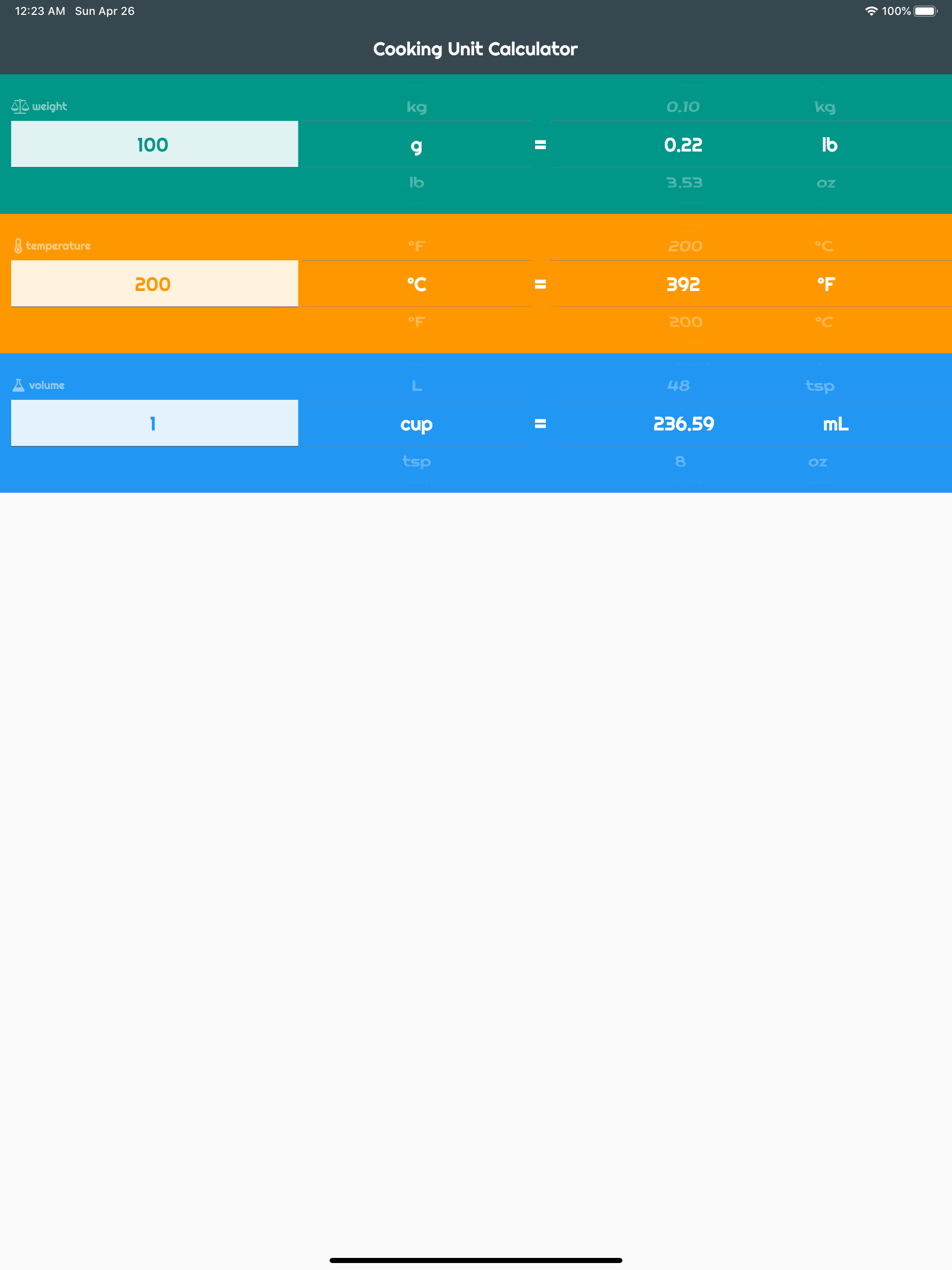 Cooking Unit Calculator Lite
