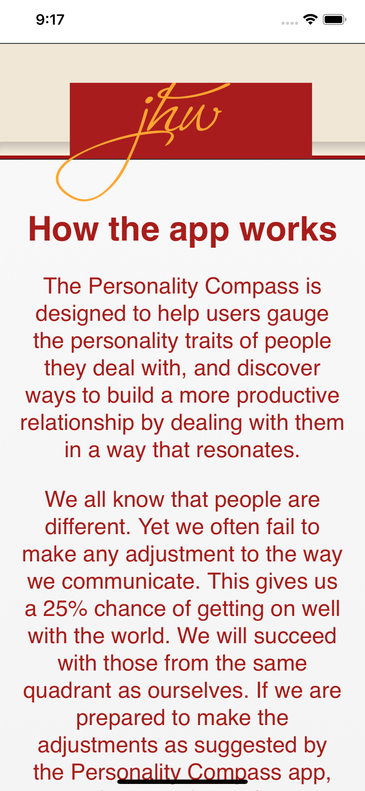 JHW Personality Compass screenshot 3