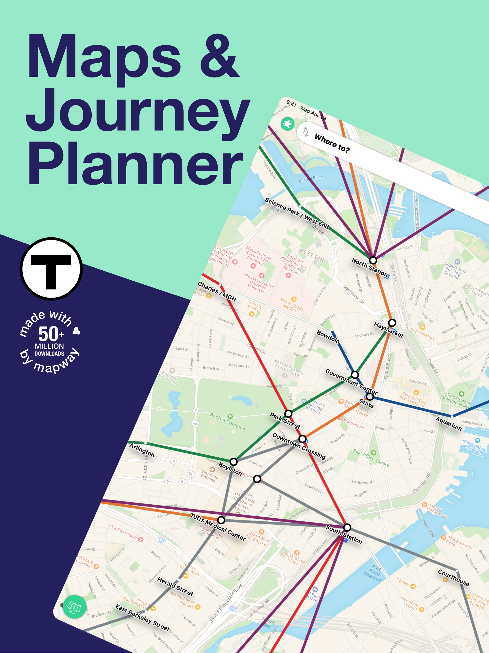 Boston T Subway Map & Routing