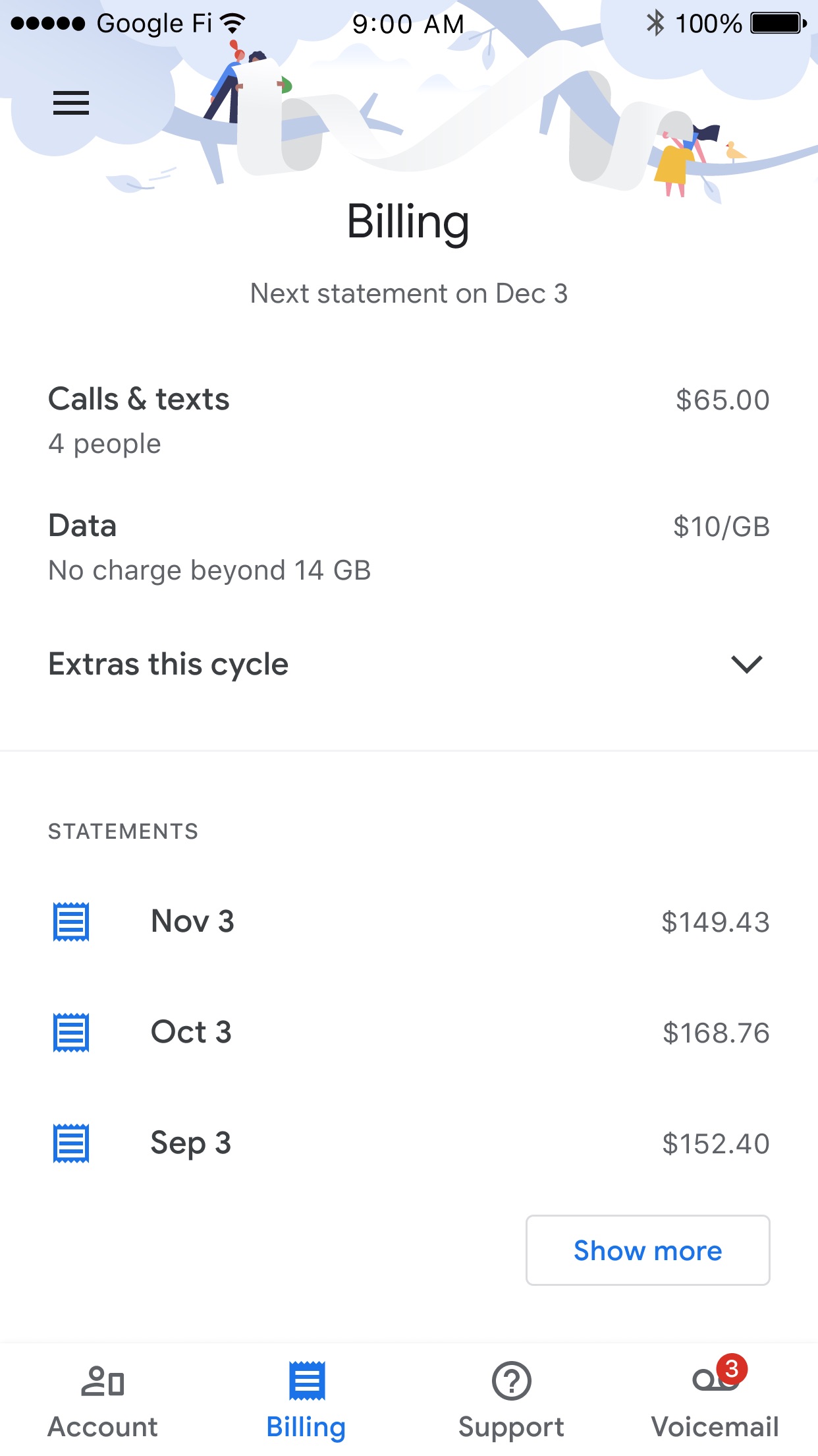 Screenshot do app Google Fi