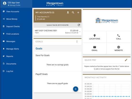 Morgantown Bank Mobile Banking iPad screenshot