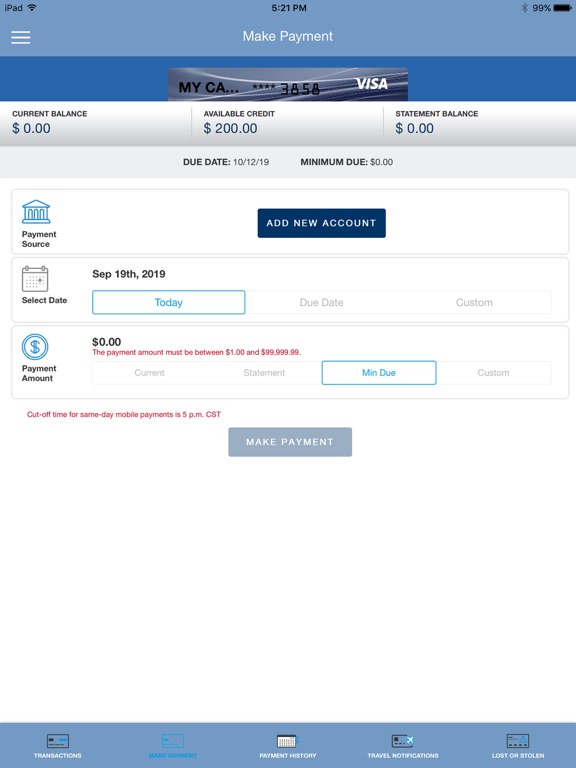 PFCU Visa iPad screenshot