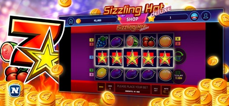 Sizzling Hot™ Deluxe Slot - The visual excitement of a win is highlighted by five glowing Star symbols across the reels and the active 5-win lines, promising rewarding play.