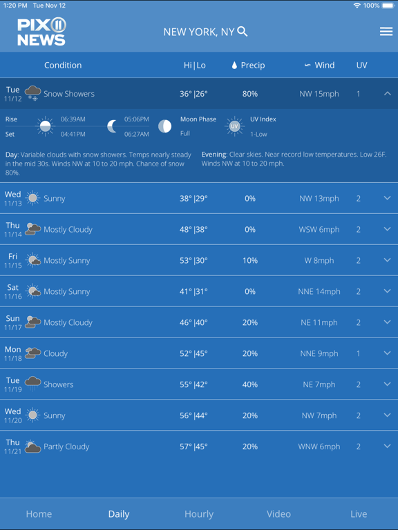 PIX11 NY Weather iPad screenshot 2 - Weather app