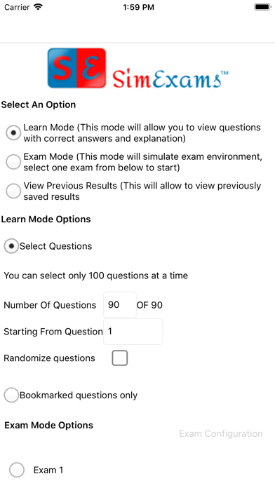 SimExam Exam Engine Screenshot