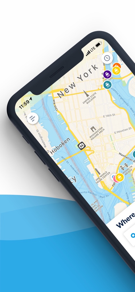 NYC Ferry - The app provides a clear interactive map of NYC, complete with ferry stop pins and route overlays, allowing users to visualize their journey.