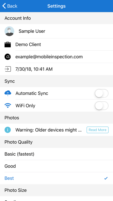 Mobile Inspection Screenshot