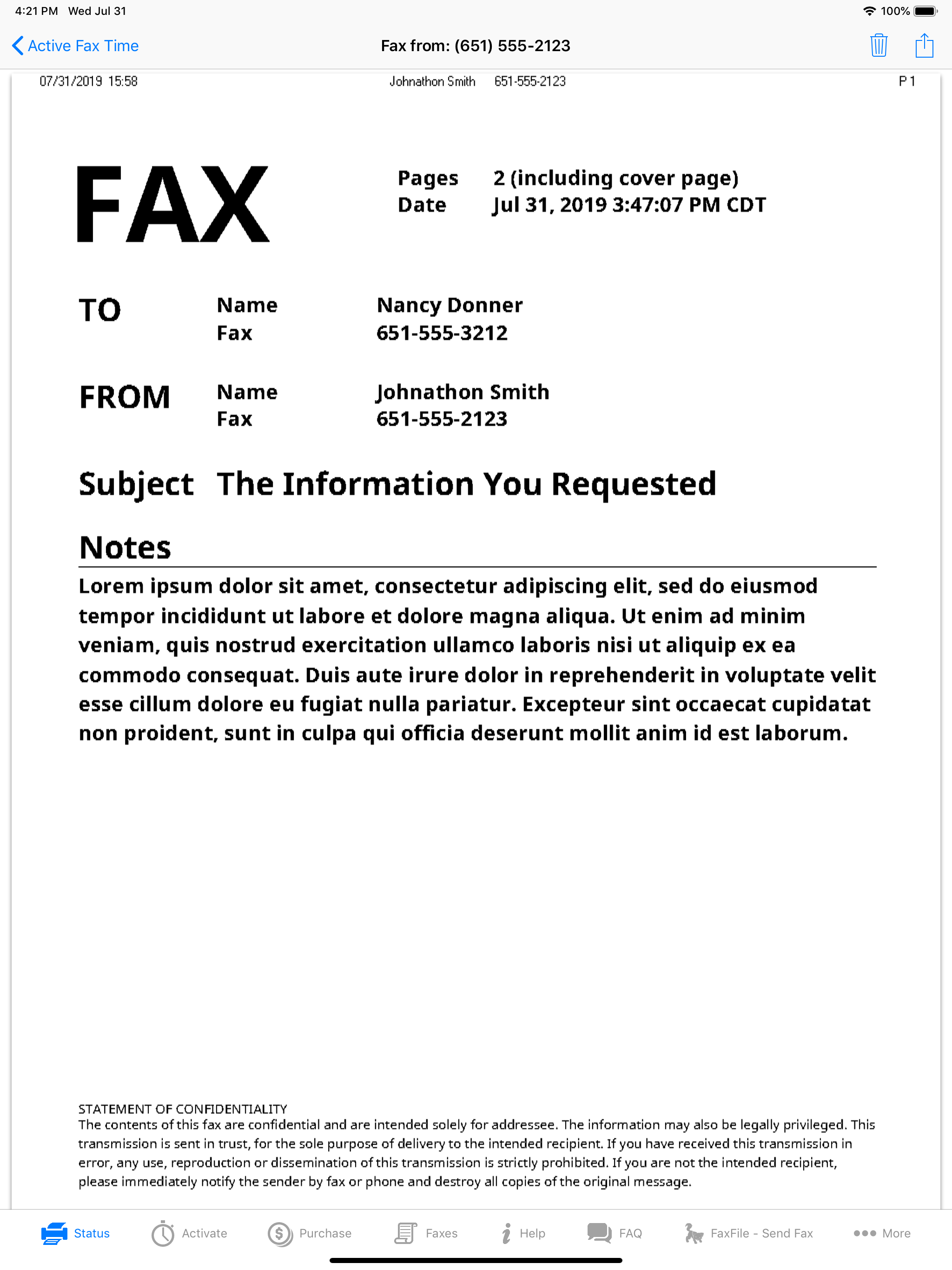 FaxReceive - receive fax app