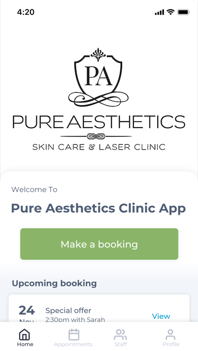 Screenshot #1 pour Pure Aesthetics Clinic App