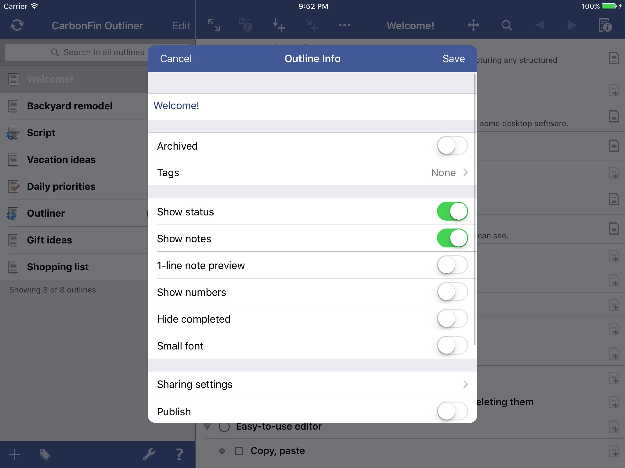 Outliner for iPad screenshot 4