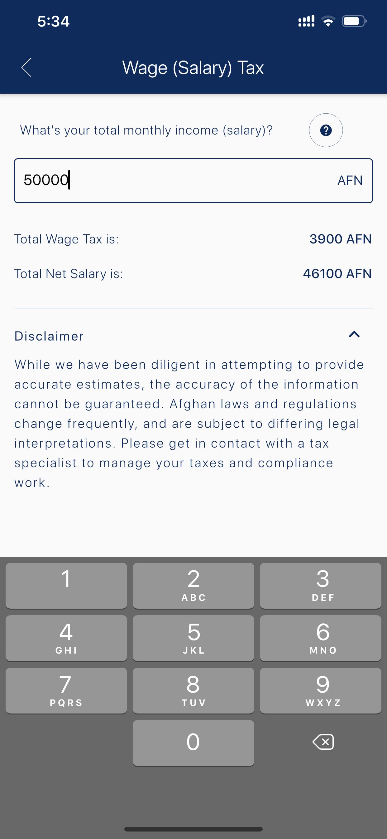 Afghan Tax Calc