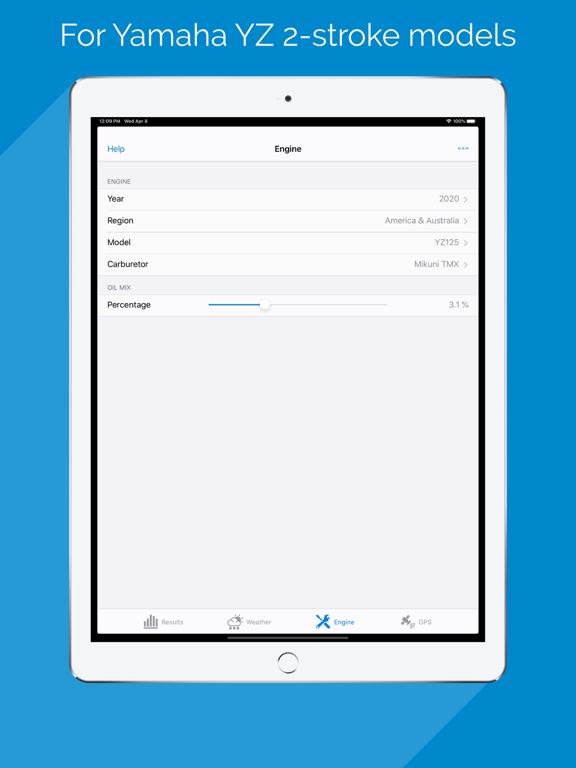 Jetting for Yamaha YZ 2T bikes iPad screenshot 3 - Sports app