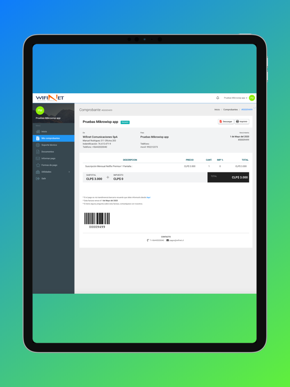 Wifinet iPad screenshot