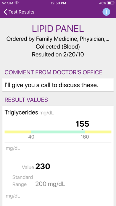 Trinity Health MyChart Screenshot