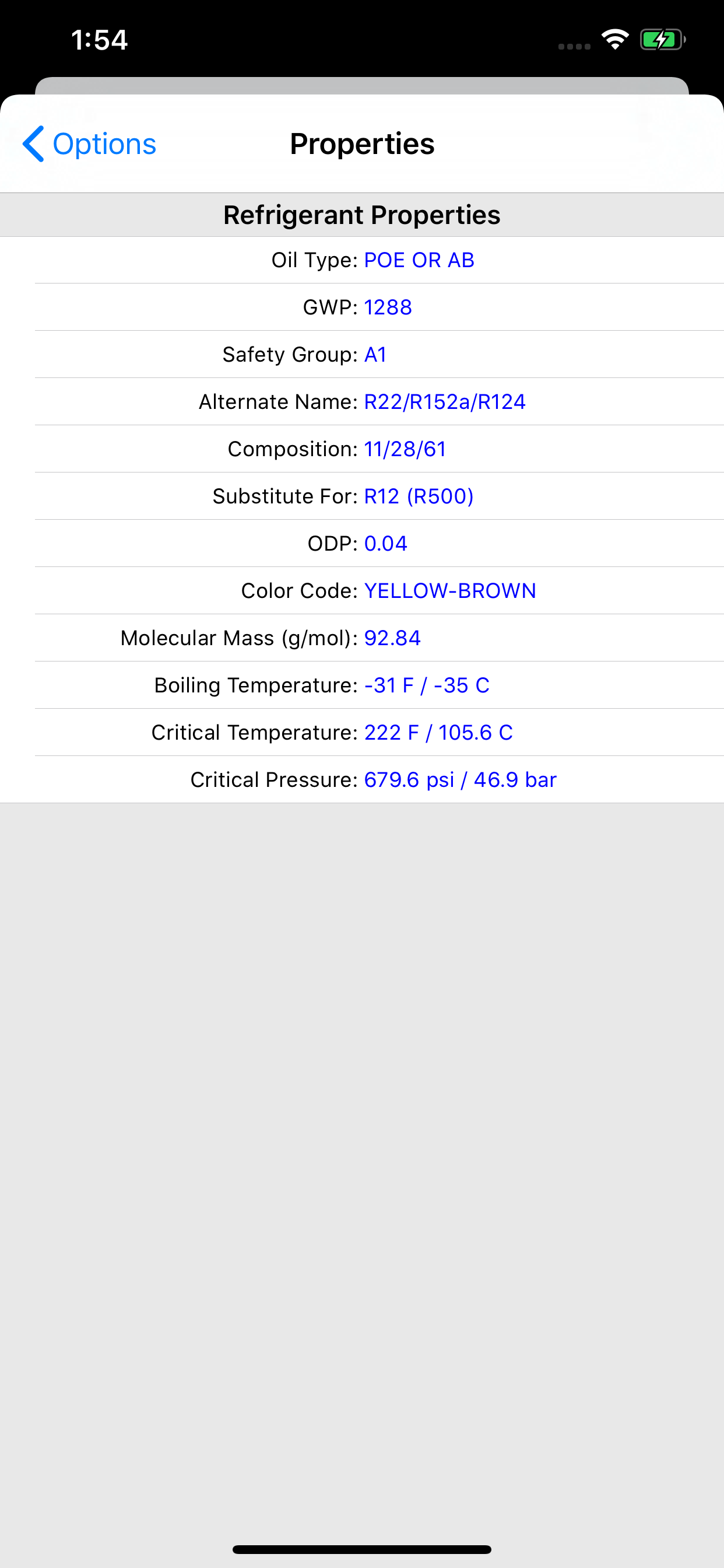 ASHRAE HVAC PT Chart screenshot 9