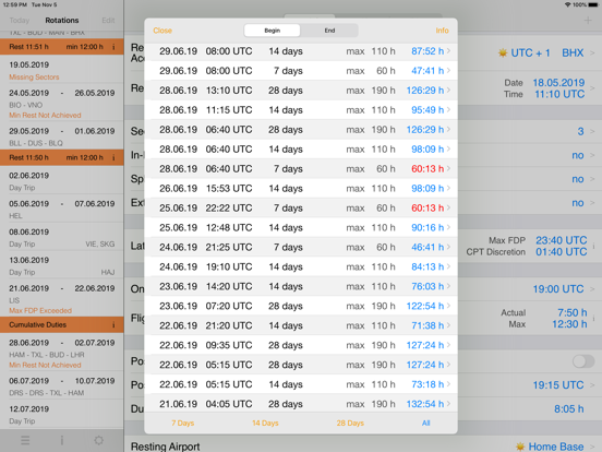 EASA FTL Calc iPad app afbeelding 9