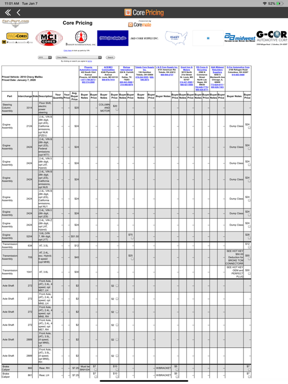 Screenshot #6 pour Core Pricing by Car-Part.com