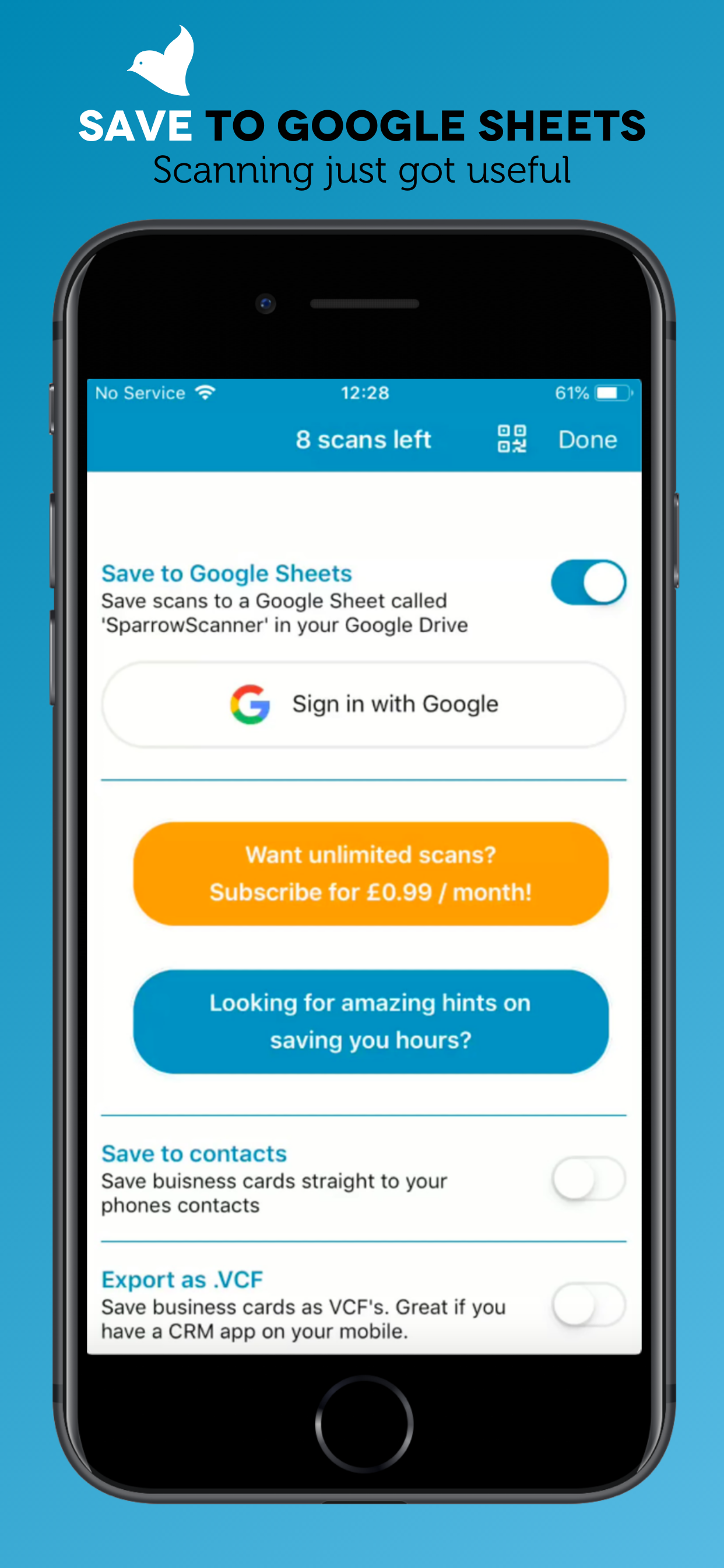 Sparrow Scan: Business Card screenshot 5