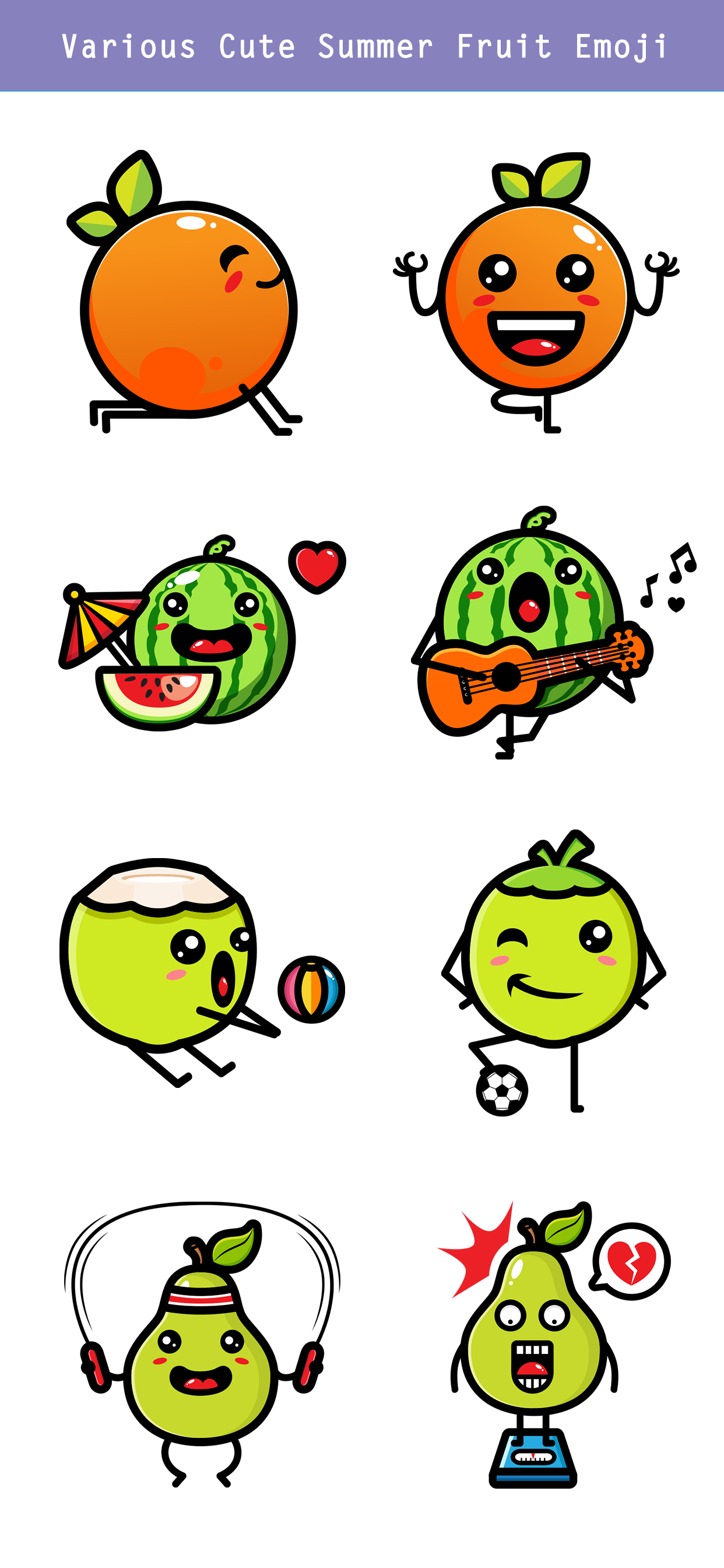 174 Cute Emoji - Summer Fruits screenshot 3