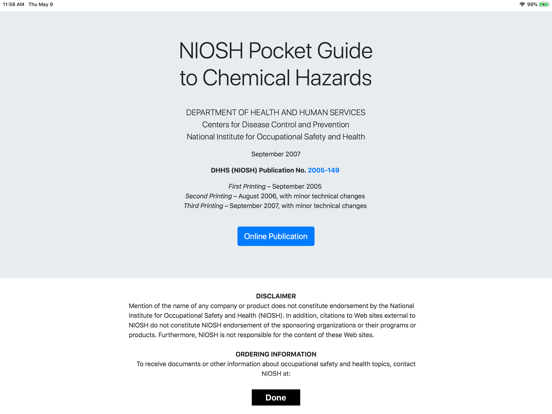 NIOSH Mobile Pocket Guide iPad screenshot