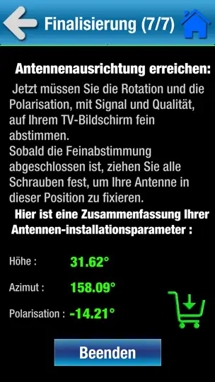 Screenshot von SatCatchr Parabolantenne Setup auf dem iPhone 9