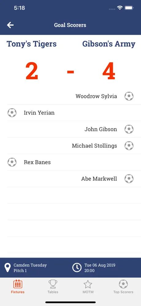 Playfiveaside Results App