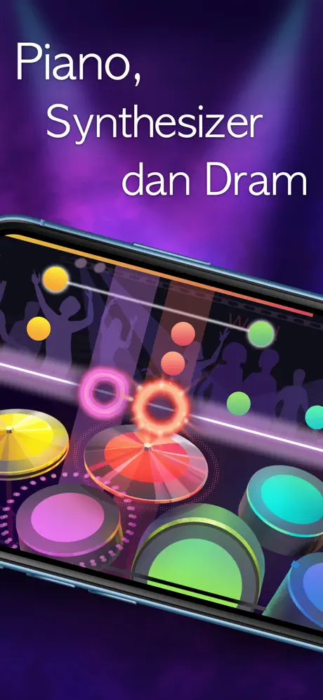 Piano keyboard game with drum