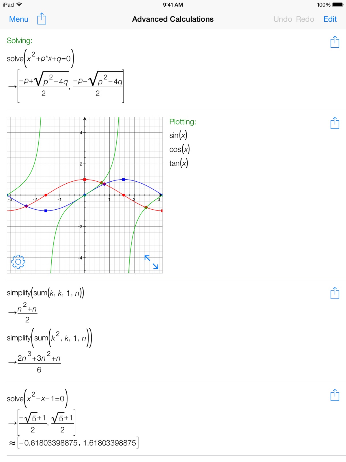 PocketCAS lite for Mathematics ipad screenshot 1