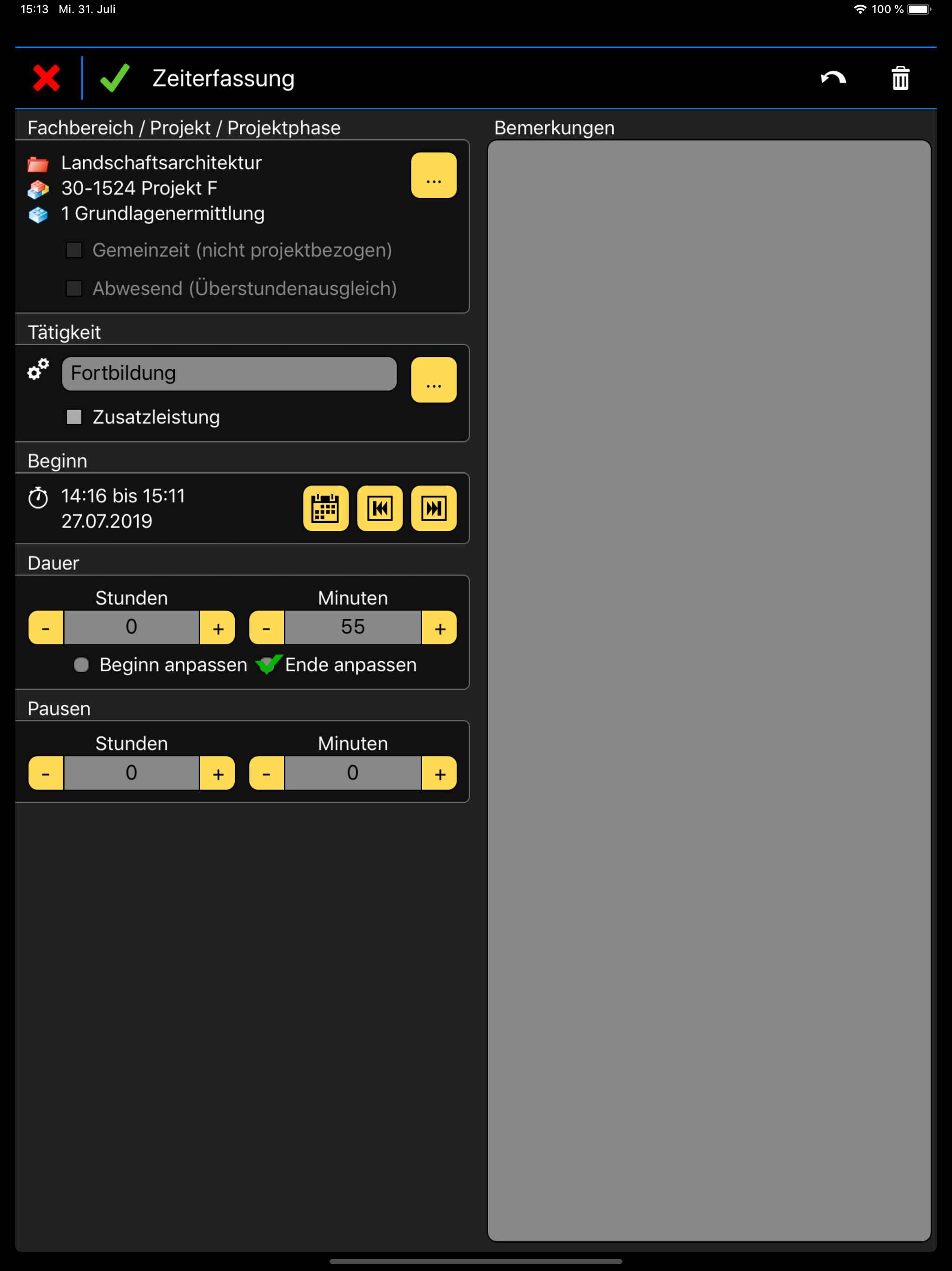 Zeiterfassung Mobile