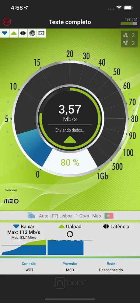 nPerf internet speed test